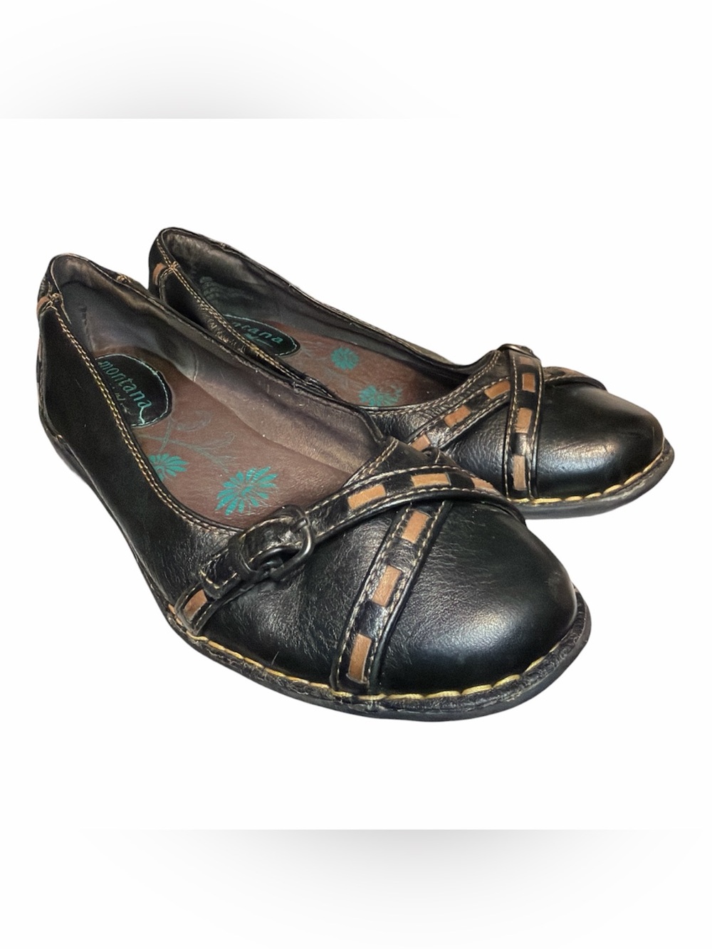 Montana Artisan Crafted Comfortable Black Leather Cross-Strap Ballet Flats